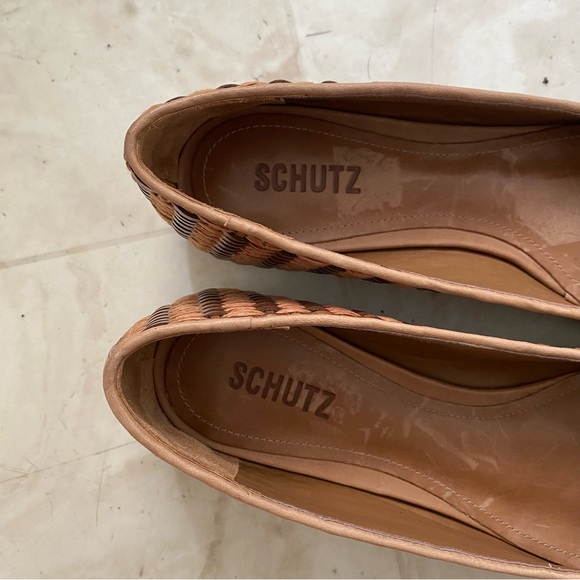 $128 SCHUTZ Arissa Brown Leather Straw Woven Tie Slip-on Ballet Flats Size 9.5B - Picture 9 of 12